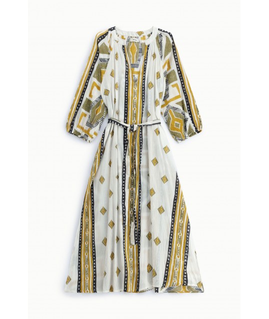 Long Dress with Geometric Print and Belt – Dixie Fabric