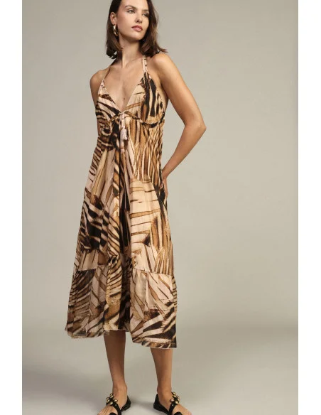 Robe longue à imprimé géométrique avec encolure à nouer Dixie