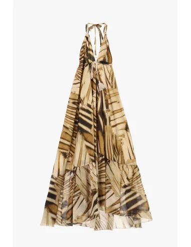 Robe longue à imprimé géométrique avec encolure à nouer Dixie