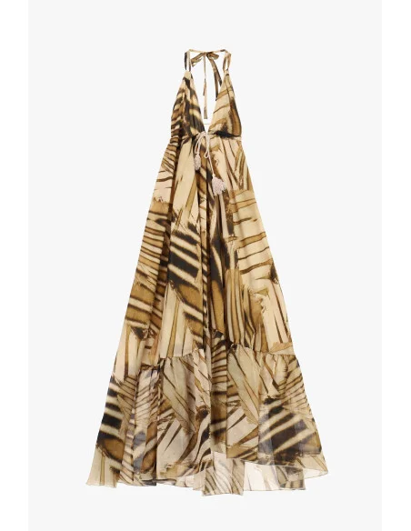 Robe longue à imprimé géométrique avec encolure à nouer Dixie
