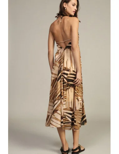 Robe longue à imprimé géométrique avec encolure à nouer Dixie