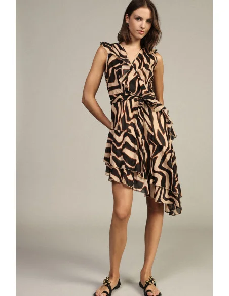 Short Wrap Dress with Asymmetrical Ruffle Dixie