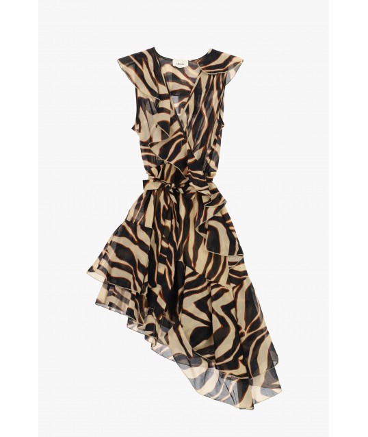 Robe courte croisée à volants asymétriques Dixie
