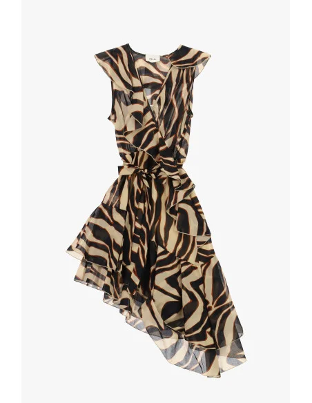 Short Wrap Dress with Asymmetrical Ruffle Dixie