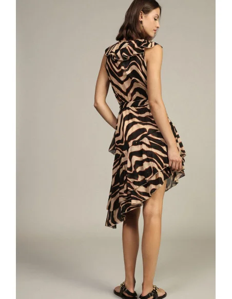 Short Wrap Dress with Asymmetrical Ruffle Dixie