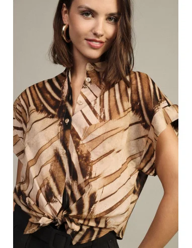 Cropped Blouse with Front Knot and Short Sleeves Dixie