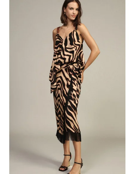 Animal Print Midi Skirt with Fringes Dixie