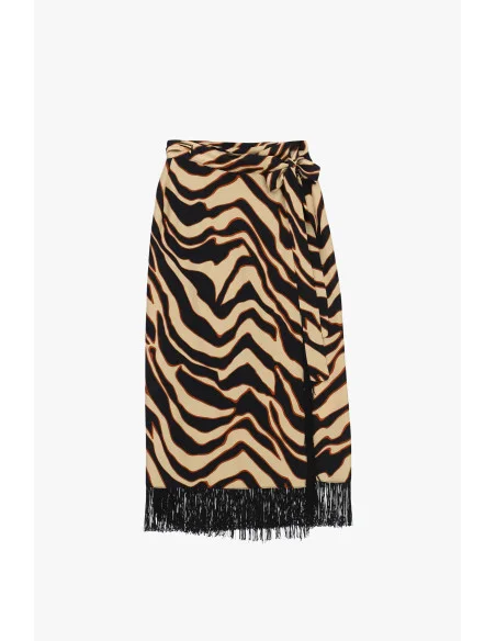 Animal Print Midi Skirt with Fringes Dixie