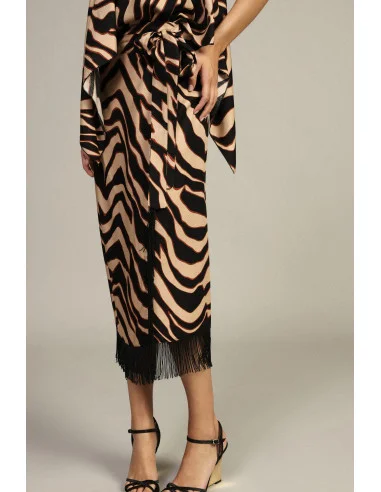 Animal Print Midi Skirt with Fringes Dixie