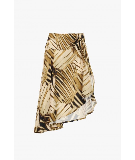 Dixie Leaf Print Asymmetrical Midi Skirt (jupe midi asymétrique)