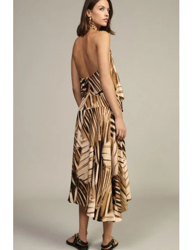 Asymmetrical Midi Skirt with Leaf Print Dixie