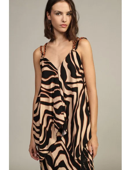 Top with Crossed Straps and Graphic Print Dixie