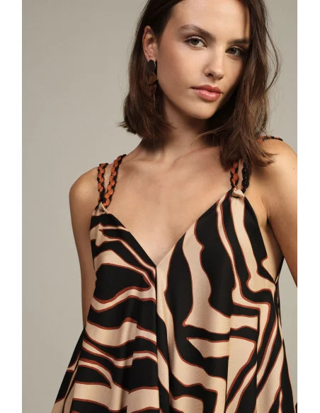Top with Crossed Straps and Graphic Print Dixie