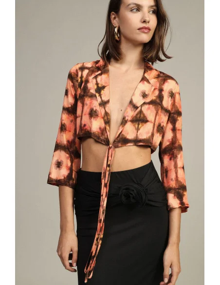 Cropped Printed Blouse with Front Knot Dixie