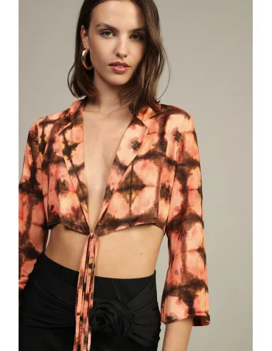 Cropped Printed Blouse with Front Knot Dixie