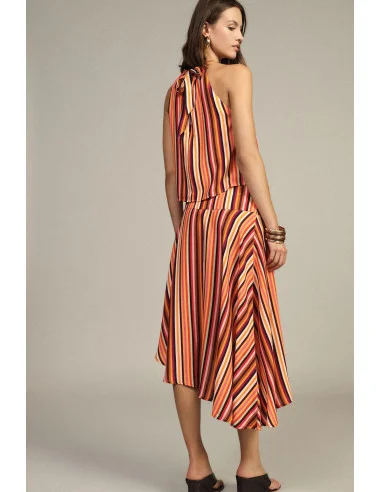 Asymmetrical Short Striped Skirt with Knot Dixie