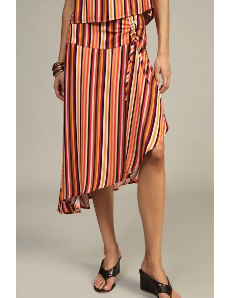 Asymmetrical Short Striped Skirt with Knot Dixie