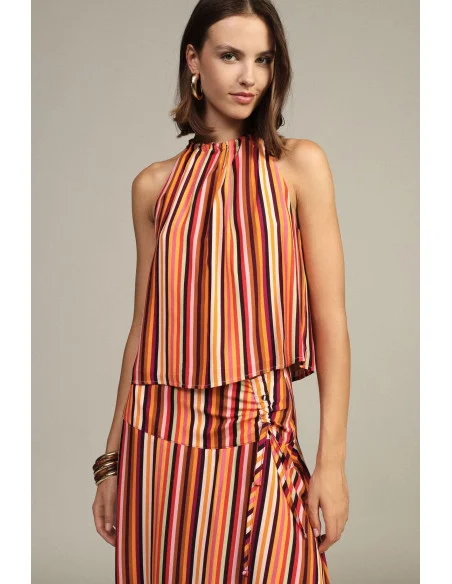 Striped Top with Thin Straps and Ruched Neckline Dixie