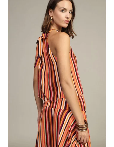 Striped Top with Thin Straps and Ruched Neckline Dixie