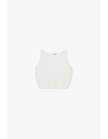 Please Cropped Sleeveless Openwork Crew-neck Top