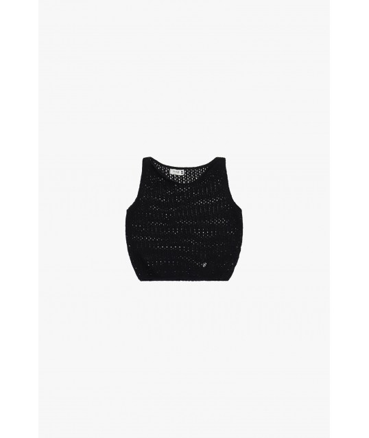 Please Cropped Sleeveless Openwork Crew-neck Top