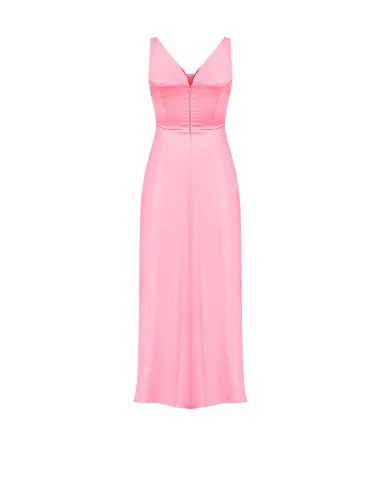 Robe longue en satin épais, avec drapé et fleur en strass « Rinascimento »