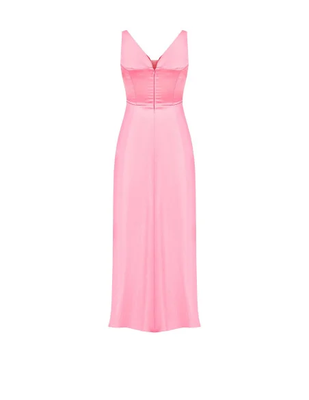 Robe longue en satin épais, avec drapé et fleur en strass « Rinascimento »
