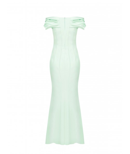 Robe longue en crêpe scuba avec fente et grand nœud en satin « Rinascimento »