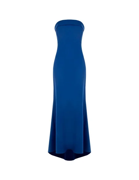 Robe longue évasée et asymétrique à encolure Bardot en crêpe scuba « Rinascimento »