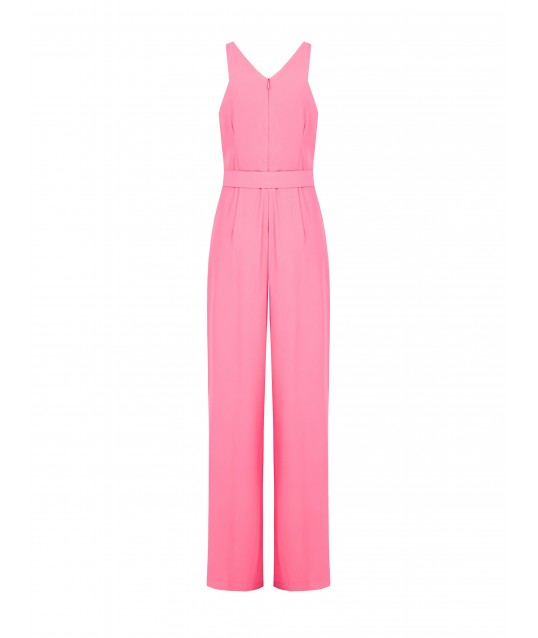 Palazzo-style jumpsuit in flowing fabric with a matching rigid belt and a Rinascimento logo plaque