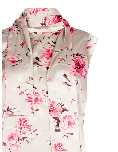Top Sfiancato Fluido In Raso Motivo A Rose Con Sciarpa Integrata Rinascimento