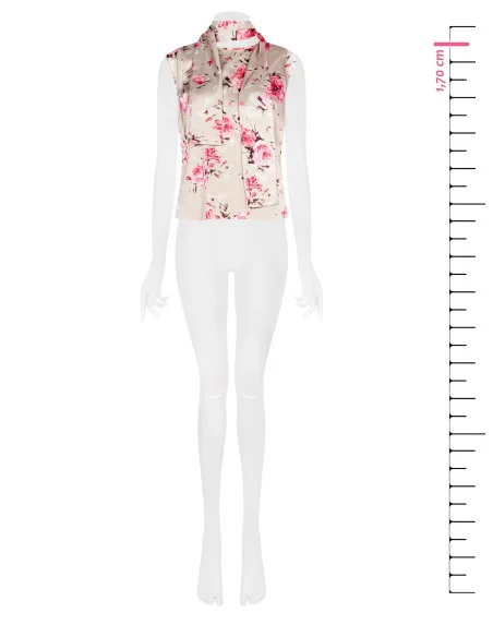 Top Sfiancato Fluido In Raso Motivo A Rose Con Sciarpa Integrata Rinascimento