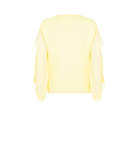 Blouse cintrée en georgette plissée, avec encolure en V et volants Rinascimento