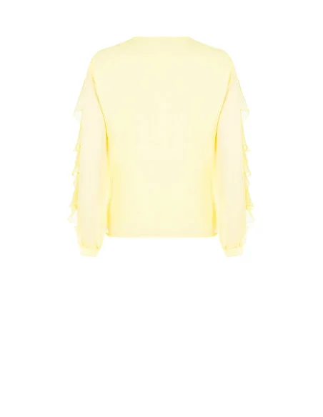 Blouse cintrée en georgette plissée, avec encolure en V et volants Rinascimento
