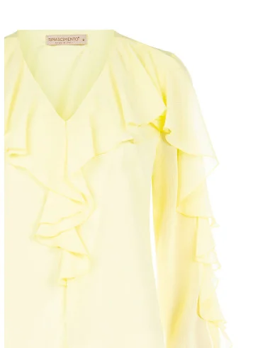 Blouse cintrée en georgette plissée, avec encolure en V et volants Rinascimento