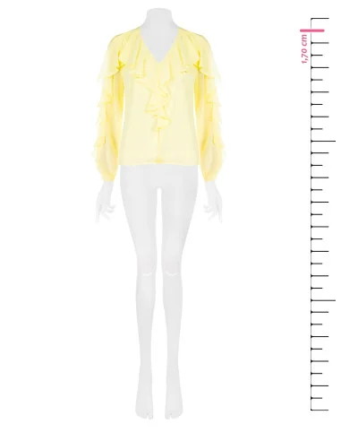 Blusa Sfiancata In Georgette Plissè Con Scollo A V E Volant Rinascimento