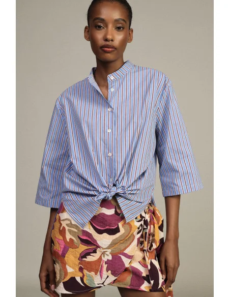 Dixie Striped Shirt with Front Knot and Wide Sleeves