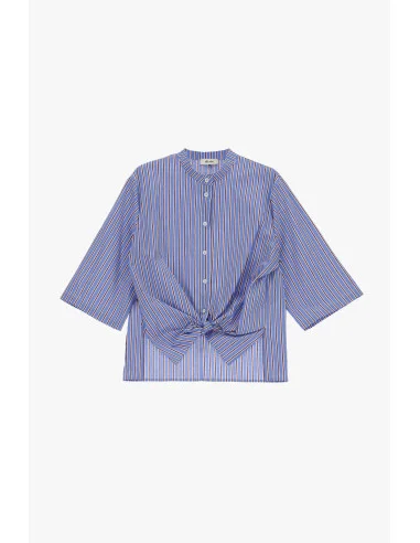 Dixie Striped Shirt with Front Knot and Wide Sleeves