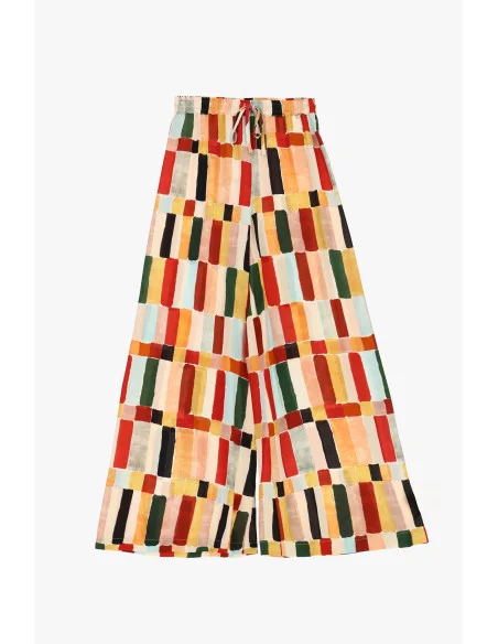 Pantaloni Palazzo Stampa Geometrica Vita Elasticizzata Dixie