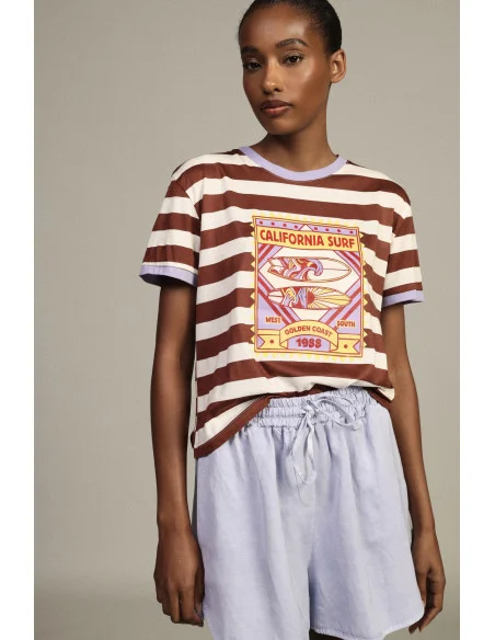 T-Shirt A Righe Con Stampa California Surf Dixie