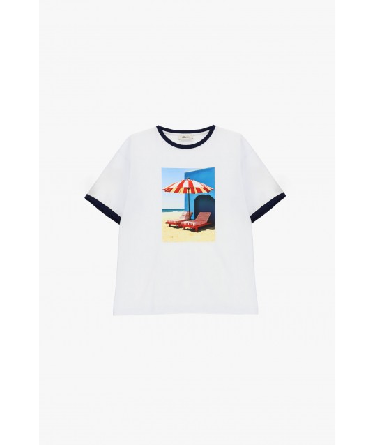 T-Shirt Girocollo Stampa Fotografica E Profili A Contrasto Dixie