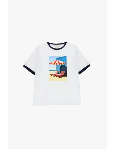 T-shirt à col rond avec imprimé photo et bordures contrastées Dixie