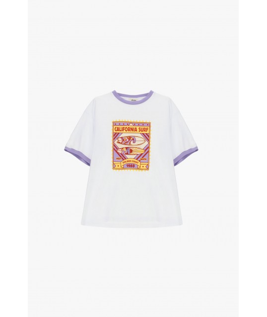 T-Shirt Girocollo Stampa Surf Maniche Corte Dixie
