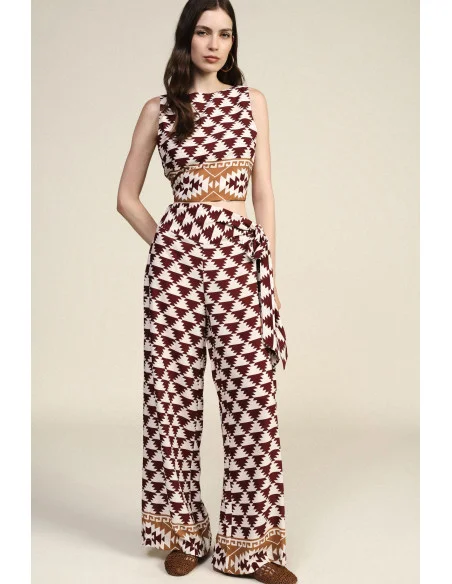 Pantalon palazzo à imprimé géométrique avec ceinture latérale Dixie