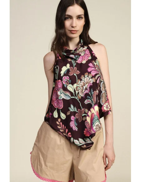 Top with Floral Pattern and Tie Neckline Dixie