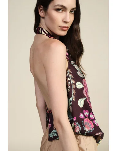 Top à motif floral et encolure à nouer Dixie