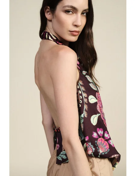 Top Con Fantasia Floreale E Scollo Allacciato Dixie