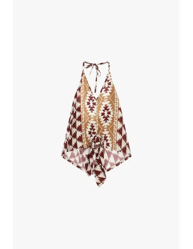 Top with Tie Neckline and Geometric Pattern Dixie