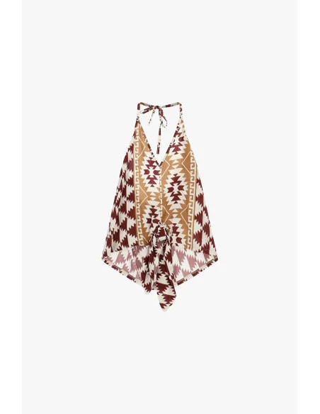 Top with Tie Neckline and Geometric Pattern Dixie