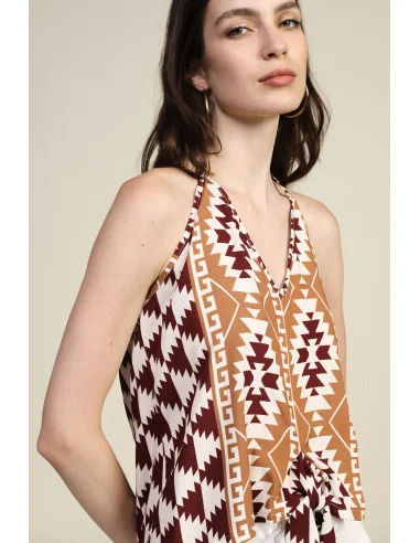 Top Scollo Allacciato Fantasia Geometrica Dixie